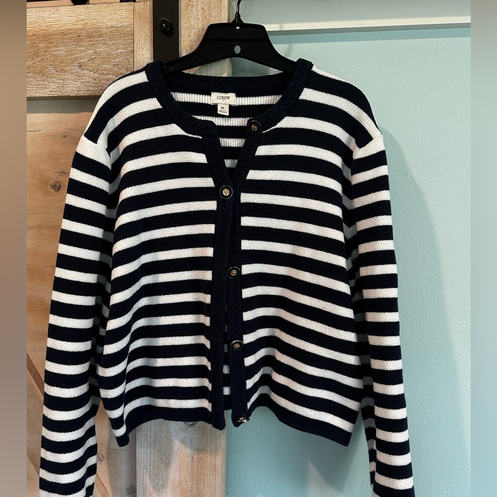 J Crew Striped Navy and White Sweater